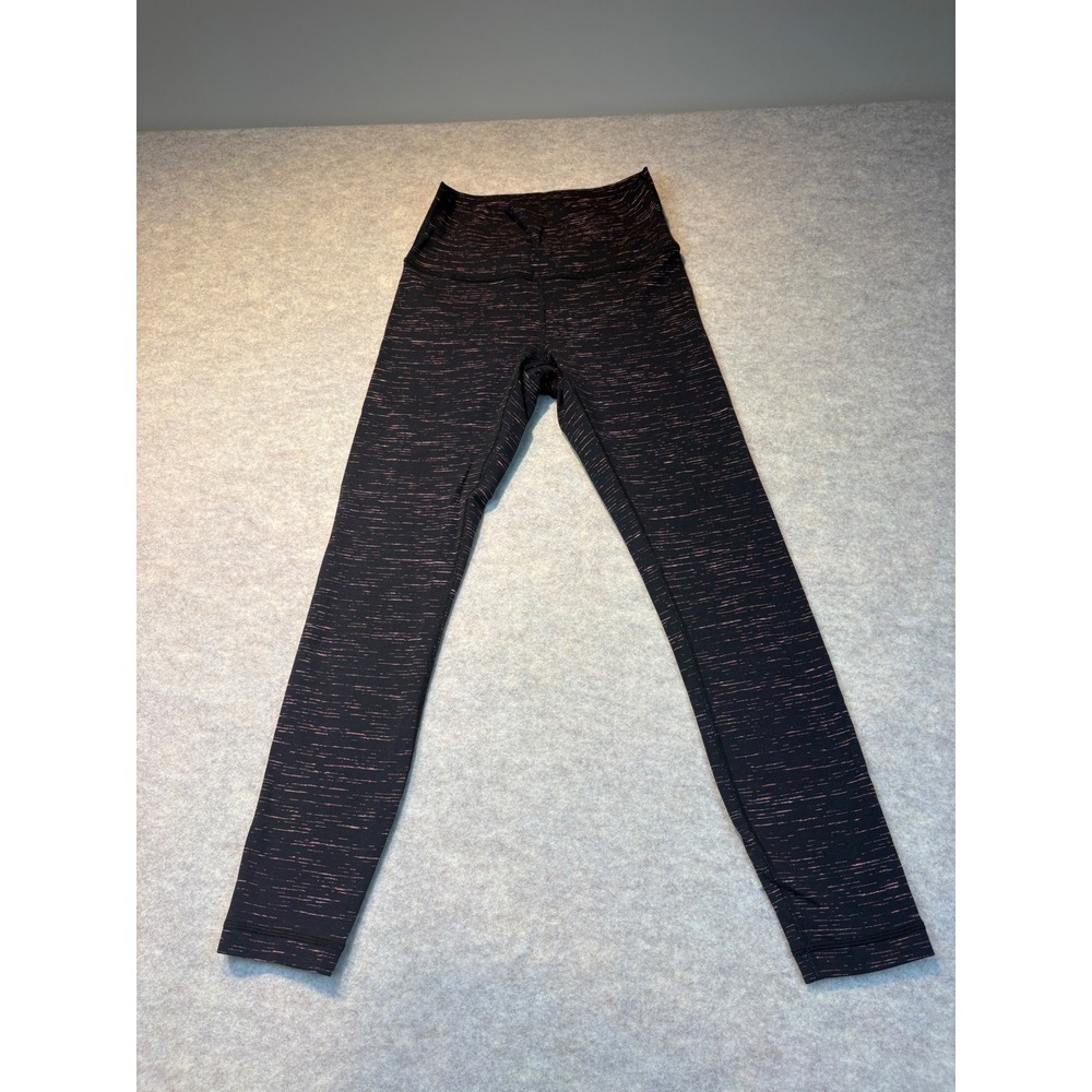 Lululemon High Rise Space Dye Leggings Black Pink Orange Size 6 25" Inseam